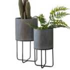 Brixton Metal Planter Set Of 2 Grey 300x580Mm