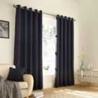 Furn. Ellis Windowpane Check Ringtop Eyelet Curtains (Pair) Polyester Navy (229X229Cm)
