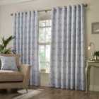 Paoletti Horto Embroidered Ringtop Eyelet Curtains (Pair) Polyester Blue (229X183Cm)