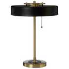 Premier Housewares Rogano Table Lamp with Brush Brass Finish Base & Black Metal Shade