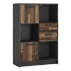 Furniture To Go Brooklyn Low Bookcase With 2 Doors And 2 Drawers In Walnut And Dark Matera Grey