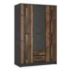 Furniture To Go Brooklyn 3 Door Wardrobe With 2 Drawers In Walnut And Dark Matera Grey