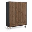 Furniture To Go Ry Wardrobe 3 Doors And 3 Drawers In Matt Black Walnut