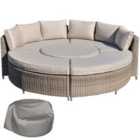 Outsunny 2 in 1 Rattan Dining Set Daybed - Natural