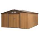 Outsunny 13' x 11' Metal Double Door Apex Storage Shed - Brown