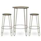 Interiors By Ph 3 Piece Elm Wood Silver Frame Bar Table Stool Set