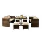 7Pc Rattan Garden Patio Furniture Set - 2 Sofas 4 Stools & Dining Table - Chocolate Brown