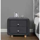 SleepOn Pair Of Linen Fabric 2 Drawer Bedside Tables With Oak Feet And Handles Grey