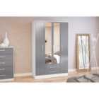 Birlea Lynx 4 Door 2 Drawer Wardrobe With Mirror White And Grey