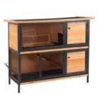 PawHut 2-story Wooden Metal Rabbit Hutch With Ramp Feeding Trough - Brown