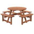 Outsunny 8 Seat Garden Outdoor Wooden Round Picnic Table Bench With Parasol Hold - Red