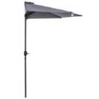 Outsunny 3M Half Round Parasol Garden Sun Umbrella Metal With Crank - Grey