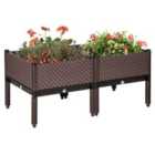 Outsunny Set Of 2 Raised Garden Bed Elevated Planter Box For Flower Vegetables - Brown