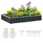 Outsunny Metal Raised Garden Bed No Bottom Diy Large Planter Box With Gloves - Grey