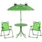 Outsunny 4Pc Foldable Patio Kids Metal Picnic Table With Frog Umbrella - Green