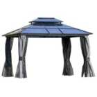 Outsunny 3.6 X 3M Polycarbonate Hardtop Patio Gazebo Canopy Withdouble-tier Roof - Charcoal Grey