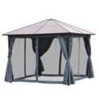 Outsunny 4X3M Outdoor Gazebo Patio Canopy Tent With Netting & Pc Board Roof - Grey
