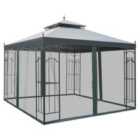 Outsunny 3x3m Garden Gazebo Double Top Gazebo Canopy - Grey