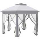 Outsunny 4X4M Hexagon Gazebo With Metal Frame Mesh Curtains Outdoor Garden - Grey