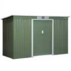 Outsunny 9 X 4Ft Outdoor Garden Storage Shed With 2 Door Galvanised Metal - Dark Green