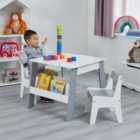 Kids White and Grey Bookshelf Table and Chair Set