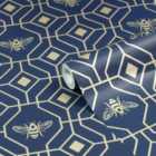 Furn. Bee Deco Dark Blue Geometric Foil Wallpaper 10m x 53cm