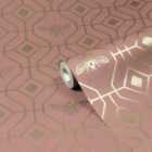 Furn. Bee Deco Blush Pink Geometric Foil Wallpaper 10m x 53cm