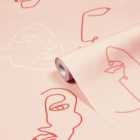 Furn. Kindred Blush Pink Abstract Faces Printed Wallpaper 10m x 53cm