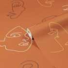 Furn. Kindred Terracotta Orange Abstract Faces Printed Wallpaper 10m x 53cm