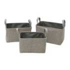 Jvl Silva Rectangular Fabric Storage Baskets With Handles, Set Of 3, Grey