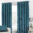 Paoletti Verona Fully Lined Crushed Velvet Eyelet Curtains Teal 117cm width 183cm drop