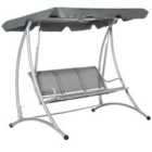 Outsunny 3 Seat Metal Fabric Backyard Balcony Patio Swing Chair W/ Canopy Grey