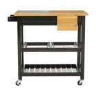 Premier Housewares Pinewood Kitchen Trolley with Granite Top - Black