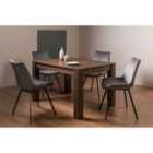 Cannes Dark Oak 4-6 Seater Dining Table & 4 Fontana Grey Velvet Fabric Chairs Black Legs