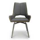 2 x Mako Swivel Leather Effect Graphite Grey Dining Chairs