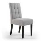 2 x Moseley Stitched Waffle Linen Effect Silver Grey Dining Chairs With Black Legs