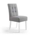 2 x Moseley Stitched Waffle Linen Effect Silver Grey Dining Chairs With White Legs