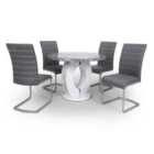 Neptune Round Dining Table & 4 Callisto Grey Dining Chairs Set