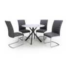 Avesta White Dining Table & 4 Callisto Grey Dining Chairs Set