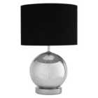 Premier Housewares Naomi Table Lamp with Chrome Glass Base & Black Fabric Shade