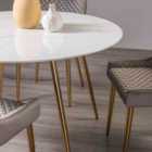 Frances White Marble Effect Tempered Glass 4 Seater Dining Table With Gold Plated Legs