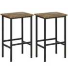 HOMCOM Industrial Bar Stools Set Of 2 Kitchen Bar Chairs Rustic Brown