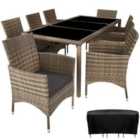 Tectake 8 Seat Rattan Garden Furniture Set w/ Protective Cover - Brown