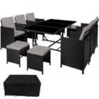 Tectake Malaga 10-seater Rattan Furniture Set W/ Protective Cover - Black/Grey