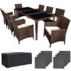 Tectake Monaco 8-seater Rattan Furniture Set W Protective Cover - Dark Brown