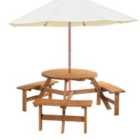 Outsunny 6 Person Fir Wood Parasol Table Bench Set Outdoor Garden Patio Dining - Natural