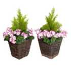 Greenbrokers Artificial Purple Geranium Rattan Patio Planters 60Cm/24In (set Of 2)