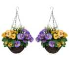 Greenbrokers Artificial Purple & Yellow Pansy Round Rattan Hanging Basket (set Of 2)