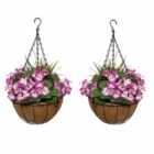 Greenbrokers Artificial Purple Geranium Round Coir Hanging Basket (set Of 2)