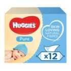 Huggies Pure Plastic Free Baby Wipes 99% Water Wet Wipes, Pack of 12 (576 Wipes)